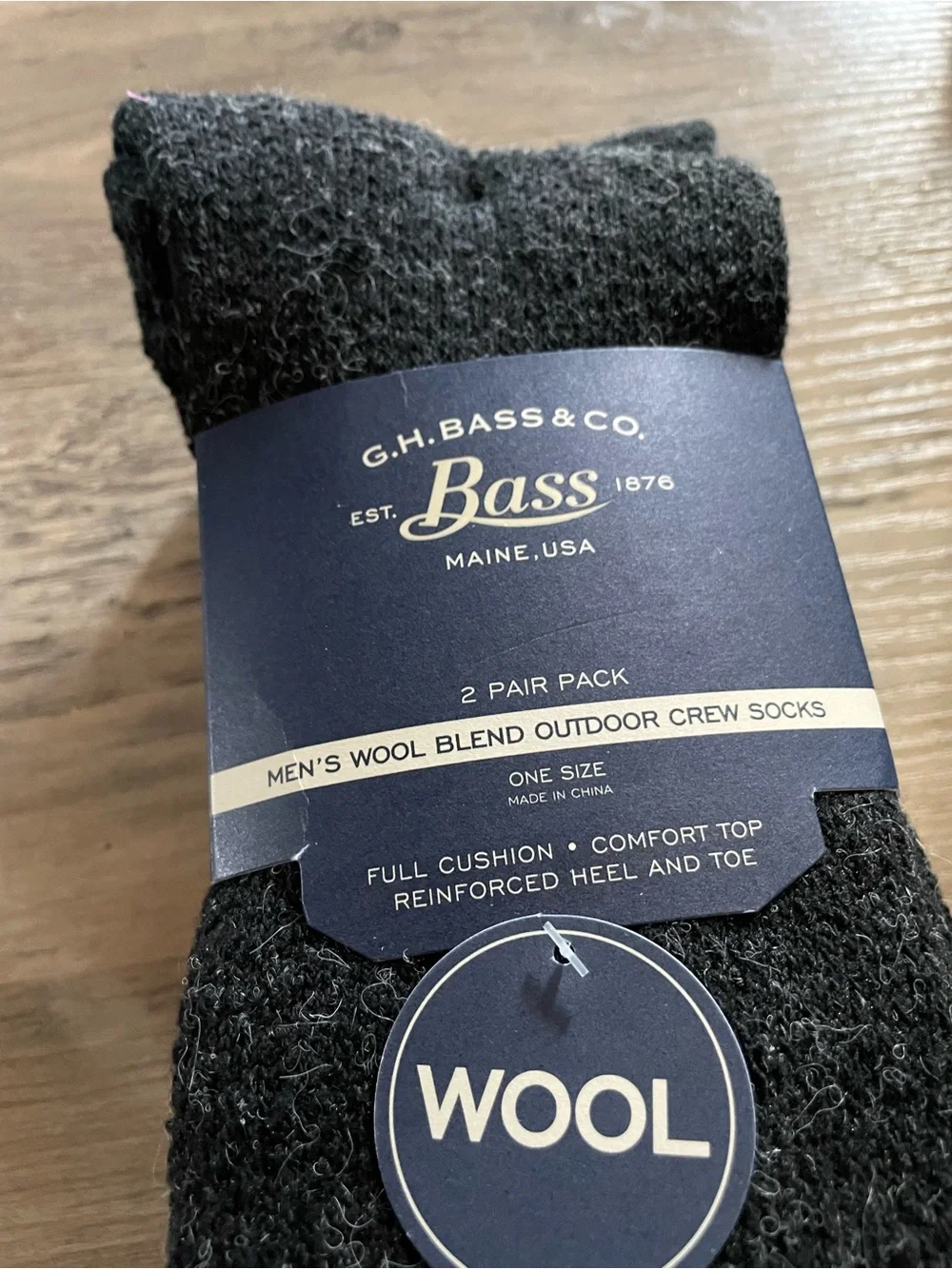 GH Bass Men’s Black Wool blend Outdoor cushioned crew socks 2pr size 10-13 New